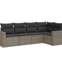 5-tlg. Garten-Sofagarnitur mit Kissen Grau Poly Rattan