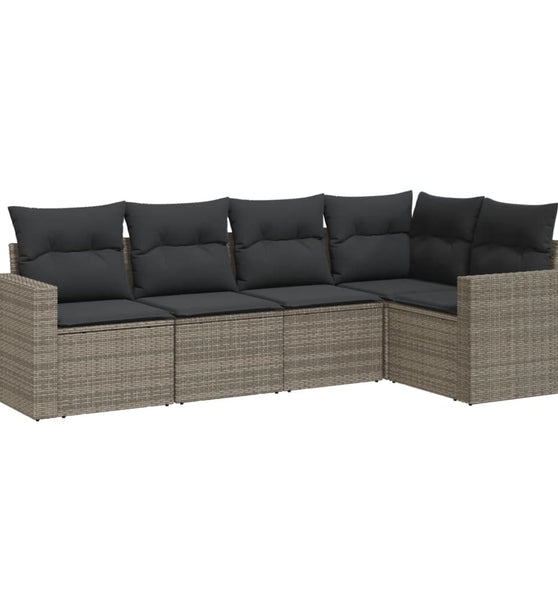 5-tlg. Garten-Sofagarnitur mit Kissen Grau Poly Rattan