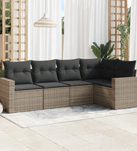 5-tlg. Garten-Sofagarnitur mit Kissen Grau Poly Rattan