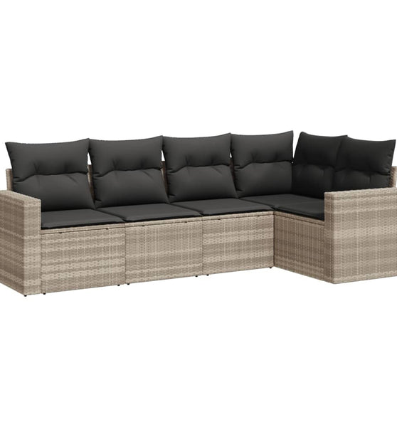 5-tlg. Garten-Sofagarnitur mit Kissen Hellgrau Poly Rattan