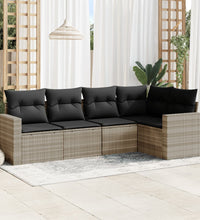 5-tlg. Garten-Sofagarnitur mit Kissen Hellgrau Poly Rattan