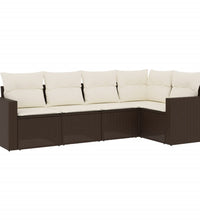 5-tlg. Garten-Sofagarnitur mit Kissen Braun Poly Rattan