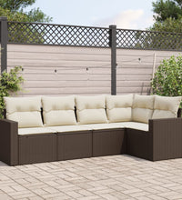 5-tlg. Garten-Sofagarnitur mit Kissen Braun Poly Rattan