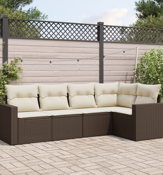 5-tlg. Garten-Sofagarnitur mit Kissen Braun Poly Rattan