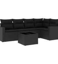 6-tlg. Garten-Sofagarnitur mit Kissen Schwarz Poly Rattan