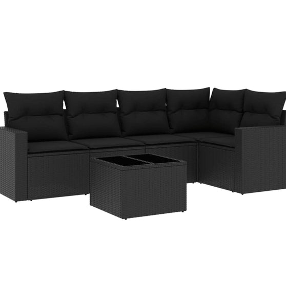 6-tlg. Garten-Sofagarnitur mit Kissen Schwarz Poly Rattan