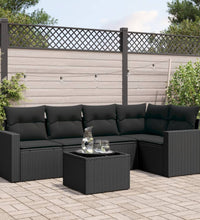 6-tlg. Garten-Sofagarnitur mit Kissen Schwarz Poly Rattan