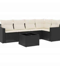 6-tlg. Garten-Sofagarnitur mit Kissen Schwarz Poly Rattan