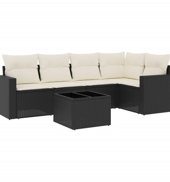 6-tlg. Garten-Sofagarnitur mit Kissen Schwarz Poly Rattan