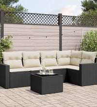 6-tlg. Garten-Sofagarnitur mit Kissen Schwarz Poly Rattan
