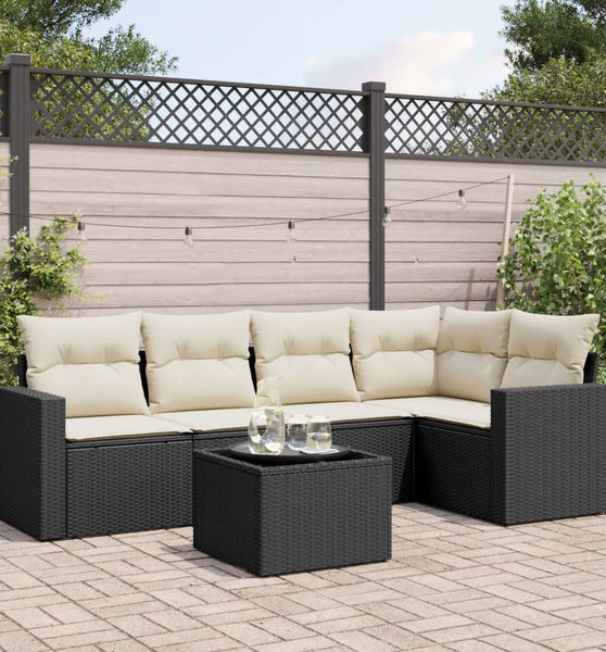 6-tlg. Garten-Sofagarnitur mit Kissen Schwarz Poly Rattan