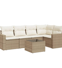 6-tlg. Garten-Sofagarnitur mit Kissen Beige Poly Rattan