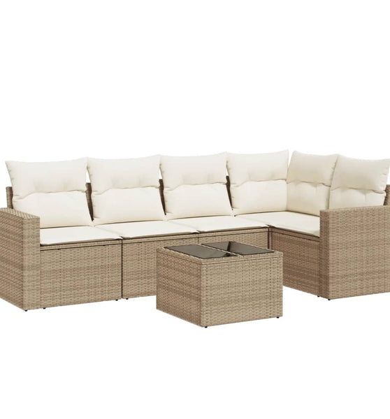 6-tlg. Garten-Sofagarnitur mit Kissen Beige Poly Rattan