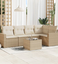6-tlg. Garten-Sofagarnitur mit Kissen Beige Poly Rattan
