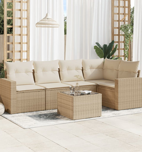 6-tlg. Garten-Sofagarnitur mit Kissen Beige Poly Rattan