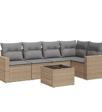 6-tlg. Garten-Sofagarnitur mit Kissen Beige Poly Rattan