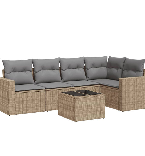 6-tlg. Garten-Sofagarnitur mit Kissen Beige Poly Rattan