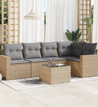 6-tlg. Garten-Sofagarnitur mit Kissen Beige Poly Rattan