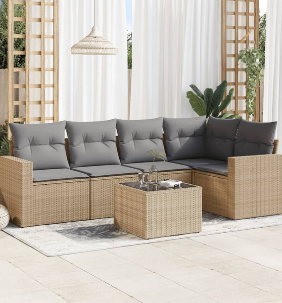 6-tlg. Garten-Sofagarnitur mit Kissen Beige Poly Rattan