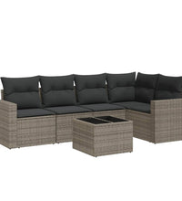 6-tlg. Garten-Sofagarnitur mit Kissen Grau Poly Rattan