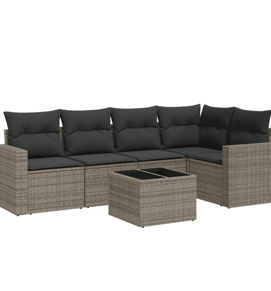 6-tlg. Garten-Sofagarnitur mit Kissen Grau Poly Rattan