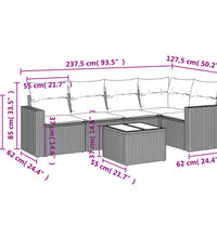 6-tlg. Garten-Sofagarnitur mit Kissen Grau Poly Rattan