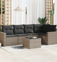 6-tlg. Garten-Sofagarnitur mit Kissen Grau Poly Rattan