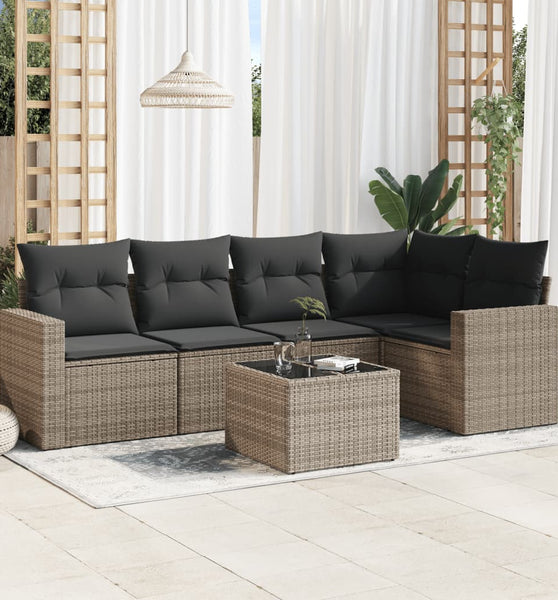 6-tlg. Garten-Sofagarnitur mit Kissen Grau Poly Rattan