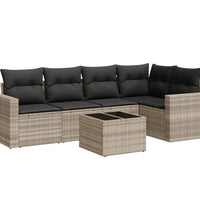 6-tlg. Garten-Sofagarnitur mit Kissen Hellgrau Poly Rattan