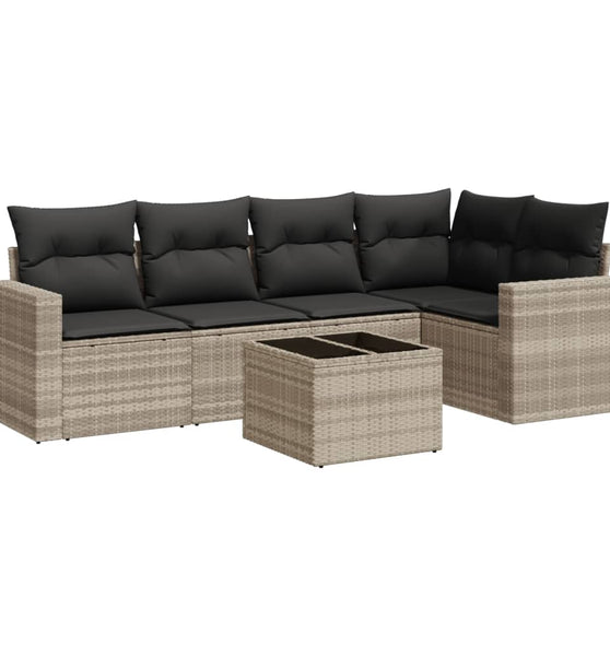 6-tlg. Garten-Sofagarnitur mit Kissen Hellgrau Poly Rattan