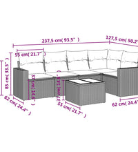6-tlg. Garten-Sofagarnitur mit Kissen Hellgrau Poly Rattan