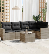 6-tlg. Garten-Sofagarnitur mit Kissen Hellgrau Poly Rattan