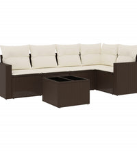 6-tlg. Garten-Sofagarnitur mit Kissen Braun Poly Rattan