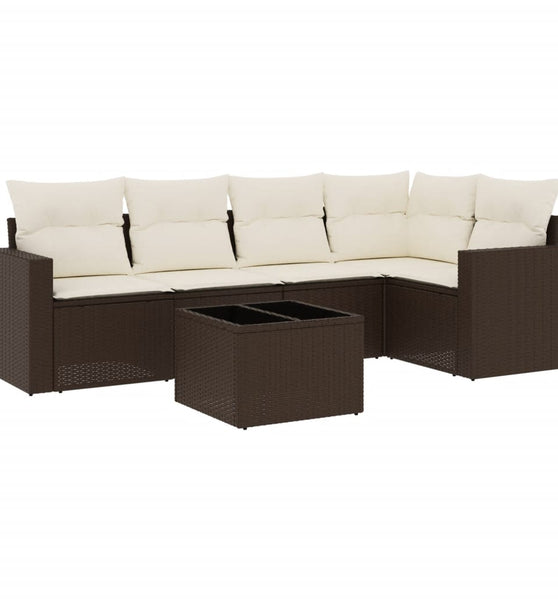 6-tlg. Garten-Sofagarnitur mit Kissen Braun Poly Rattan