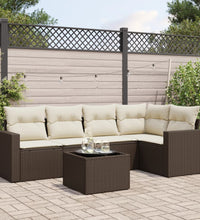 6-tlg. Garten-Sofagarnitur mit Kissen Braun Poly Rattan