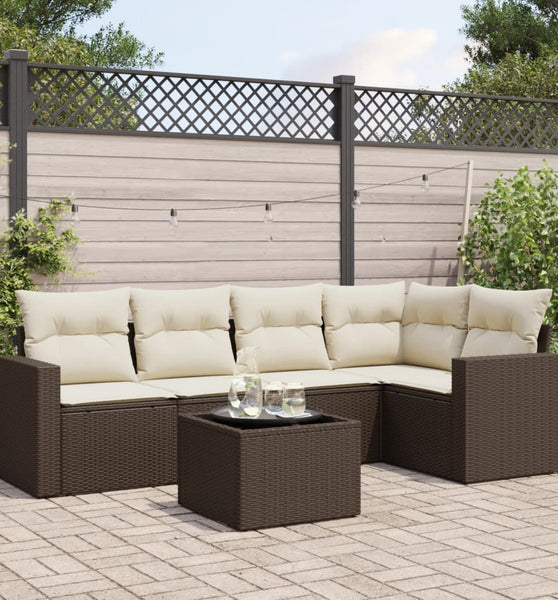 6-tlg. Garten-Sofagarnitur mit Kissen Braun Poly Rattan