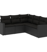5-tlg. Garten-Sofagarnitur mit Kissen Schwarz Poly Rattan