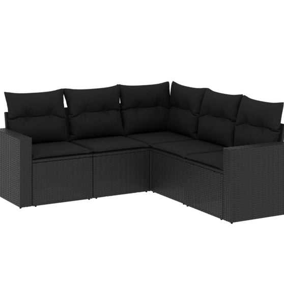 5-tlg. Garten-Sofagarnitur mit Kissen Schwarz Poly Rattan