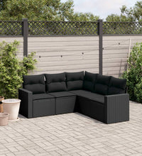 5-tlg. Garten-Sofagarnitur mit Kissen Schwarz Poly Rattan