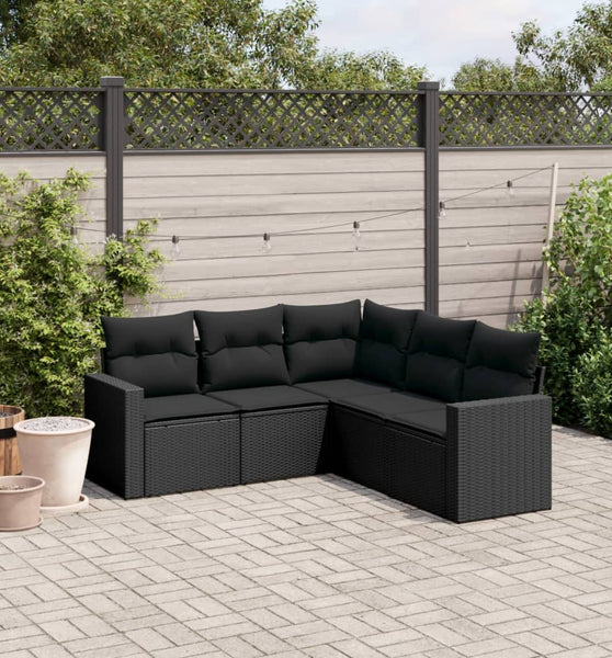 5-tlg. Garten-Sofagarnitur mit Kissen Schwarz Poly Rattan