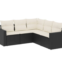 5-tlg. Garten-Sofagarnitur mit Kissen Schwarz Poly Rattan