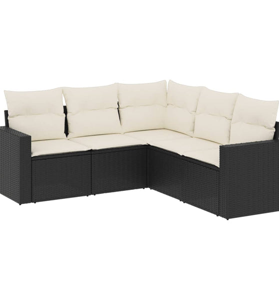 5-tlg. Garten-Sofagarnitur mit Kissen Schwarz Poly Rattan