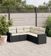 5-tlg. Garten-Sofagarnitur mit Kissen Schwarz Poly Rattan