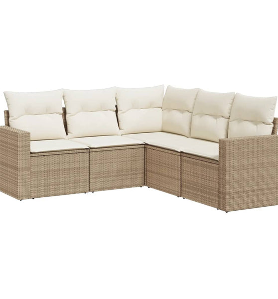 5-tlg. Garten-Sofagarnitur mit Kissen Beige Poly Rattan