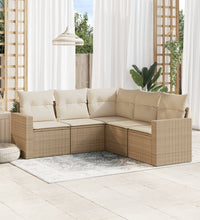 5-tlg. Garten-Sofagarnitur mit Kissen Beige Poly Rattan