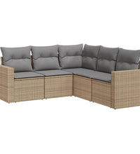5-tlg. Garten-Sofagarnitur mit Kissen Beige Poly Rattan