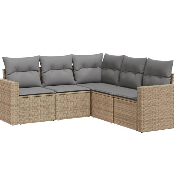 5-tlg. Garten-Sofagarnitur mit Kissen Beige Poly Rattan