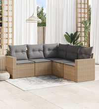 5-tlg. Garten-Sofagarnitur mit Kissen Beige Poly Rattan