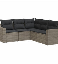5-tlg. Garten-Sofagarnitur mit Kissen Grau Poly Rattan