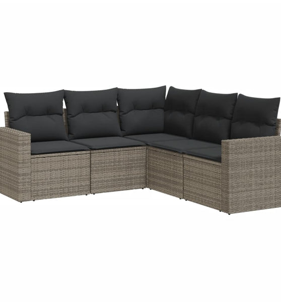 5-tlg. Garten-Sofagarnitur mit Kissen Grau Poly Rattan